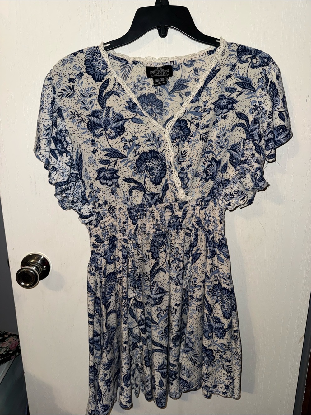 Angie Blue and White Floral V-Neck Dress